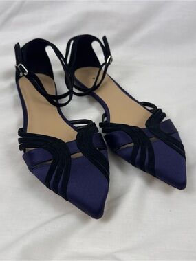 J. Crew Women's Pointed Ankle-Strap Flats in Deep Purple and Black